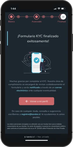 Formulario KYC completado en Kandui